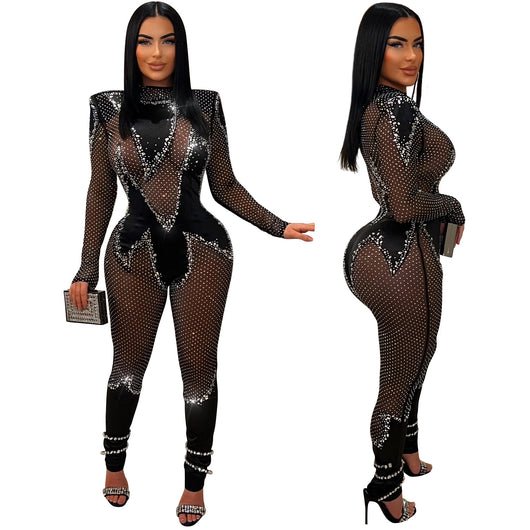 Jumpsuit Elegante de Malla con Strass y Mangas Largas - Image 5