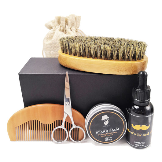 Kit Completo de Cuidado de Barba: Cera, Aceite, Peine y Tijeras de Precisión