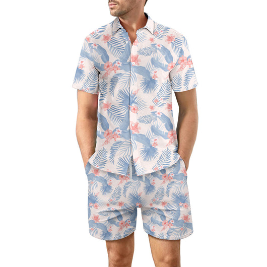 men's two-piece summer suit, suit, light blue, white, light green, casual, beach - Image 15