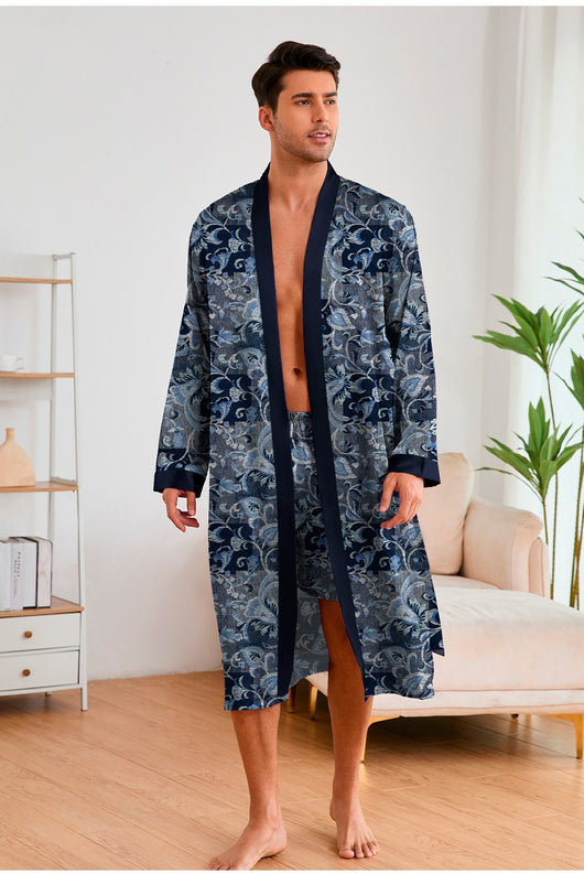 Bata Estampada para Hombre con Mangas Largas y Pantalón Corto - Image 10