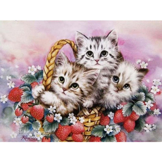 Canasta Decorativa Gato con Diamantes y Punto de Cruz Brillante