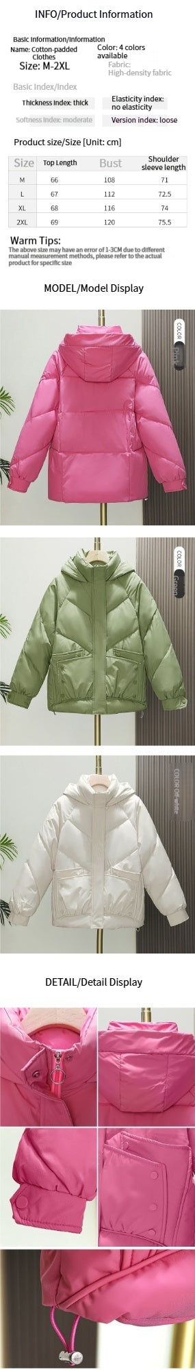 Chaqueta Acolchada Suelta con Capucha - Estilo Bread Cotton - Image 10