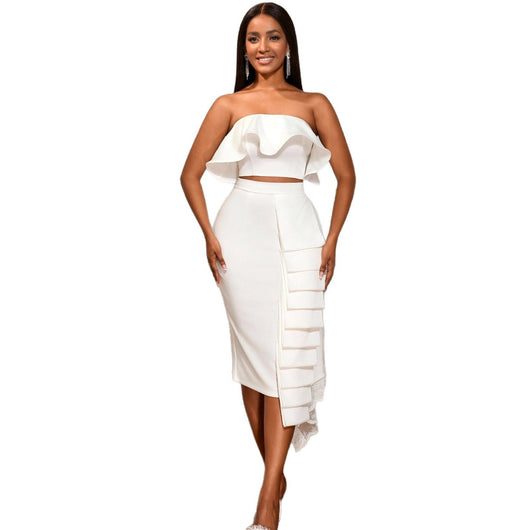 Conjunto Asimétrico: Top Tubo Blanco con Falda Cadera - Image 5