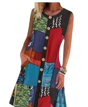 Vestido Sin Mangas con Cuello Redondo, Estampado y Bolsillos Contrastantes - Image 2