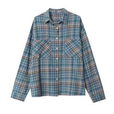 Camisa de Algodón Peinado Estilo Vintage a Cuadros Manga Larga - Image 4