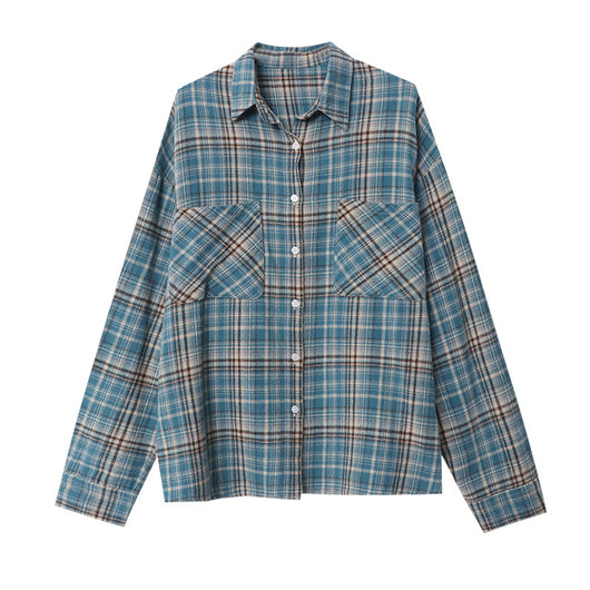 Camisa de Algodón Peinado Estilo Vintage a Cuadros Manga Larga - Image 4