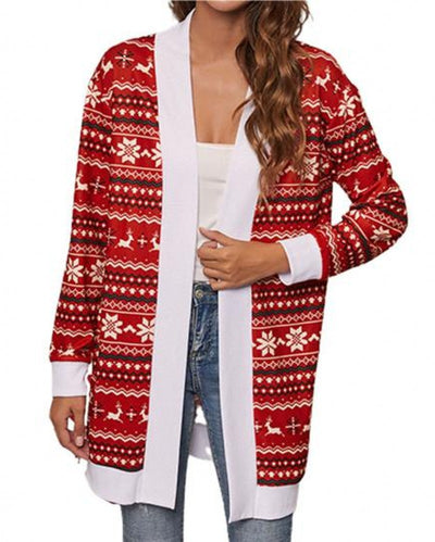Cardigan Navideño con Estampado Festivo y Detalles en Contraste para Mujer - Image 18