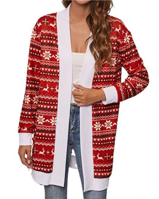 Cardigan Navideño con Estampado Festivo y Detalles en Contraste para Mujer - Image 18
