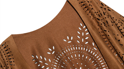 Chaqueta Corta de Gamuza con Flecos Calados para Mujer - Image 11