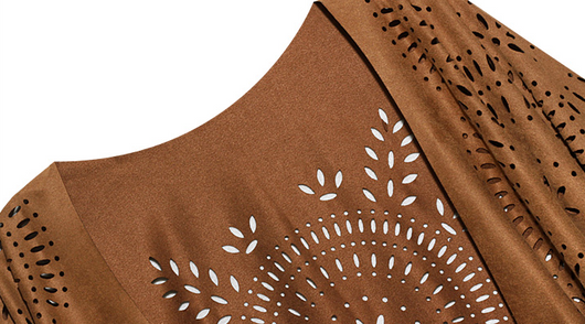 Chaqueta Corta de Gamuza con Flecos Calados para Mujer - Image 11