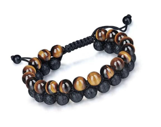 Pulsera de Ojo de Tigre y Piedra Volcánica - Image 2