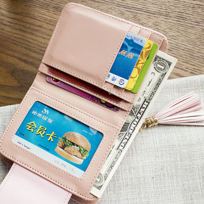 Billetera Compacta para Mujer con Diseño de Orejas de Gato, Cuero Genuino y Borlas - Image 3