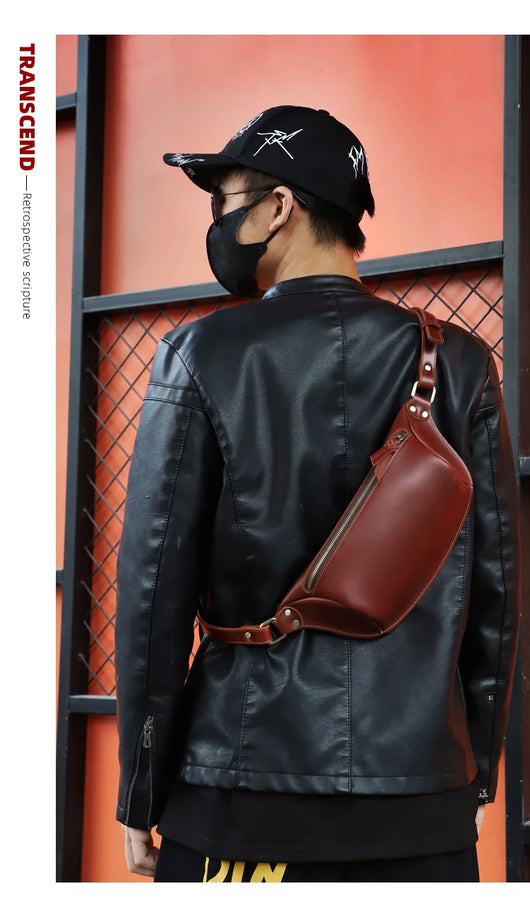 Bolso de Pecho de Cuero Genuino para Hombre - Bandolera Retro Estilo Casual - Image 11