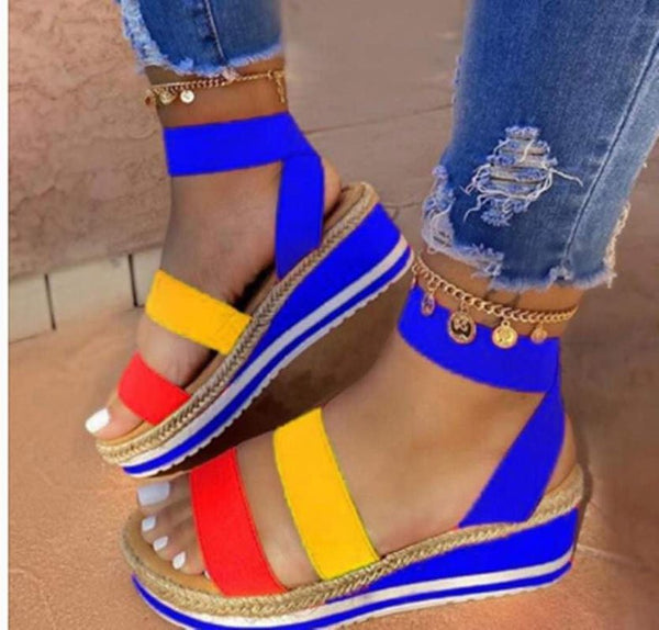 Sandalias Colorblock para Mujer con Elásticos de Cáñamo