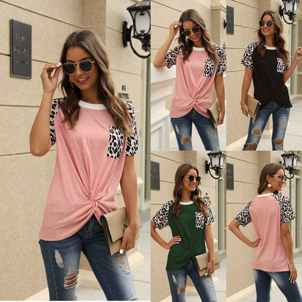 Blusa Estampado Leopardo Manga Corta para Mujer