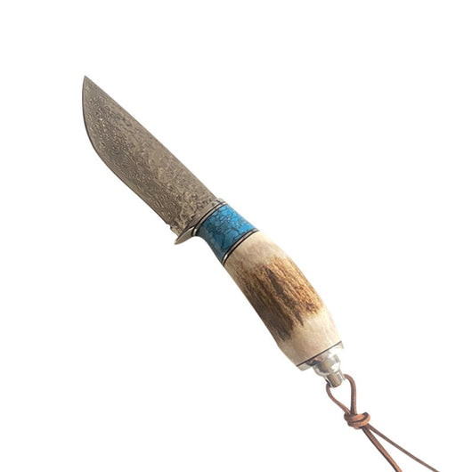 Cuchillo de Asta de Venado con Acero Damasceno y Mango Turquesa - Image 5