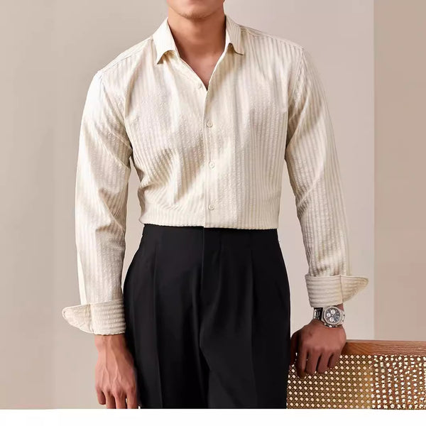 Camisa Blanca Italiana de Cuello Clásico para Hombre, Manga Larga