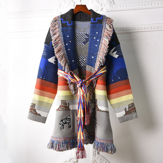 Abrigo de Lana con Bordado Estampado y Flecos - Image 13
