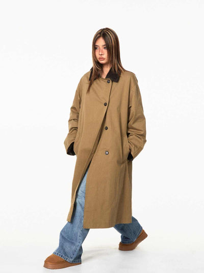 Abrigo Trench Casual Holgado con Contraste de Colores y Solapas - Image 12