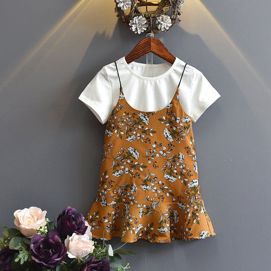 Conjunto Infantil: Blusa Manga Corta con Falda Tirantes - Image 9