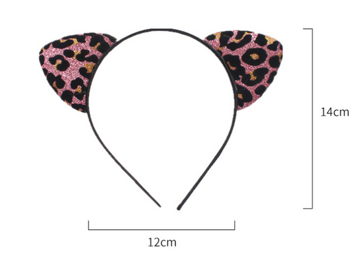 Diadema con Orejas de Gato Aterciopeladas con Glitter y Estampado de Leopardo - Image 9
