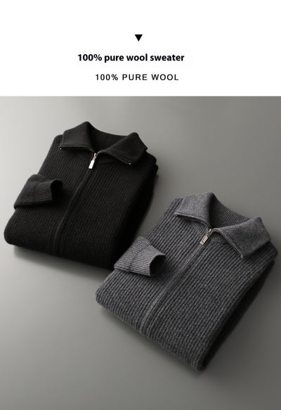 Cardigan de Lana Pura con Cierre para Hombre - Abrigo Solapa Otoño Invierno - Image 18