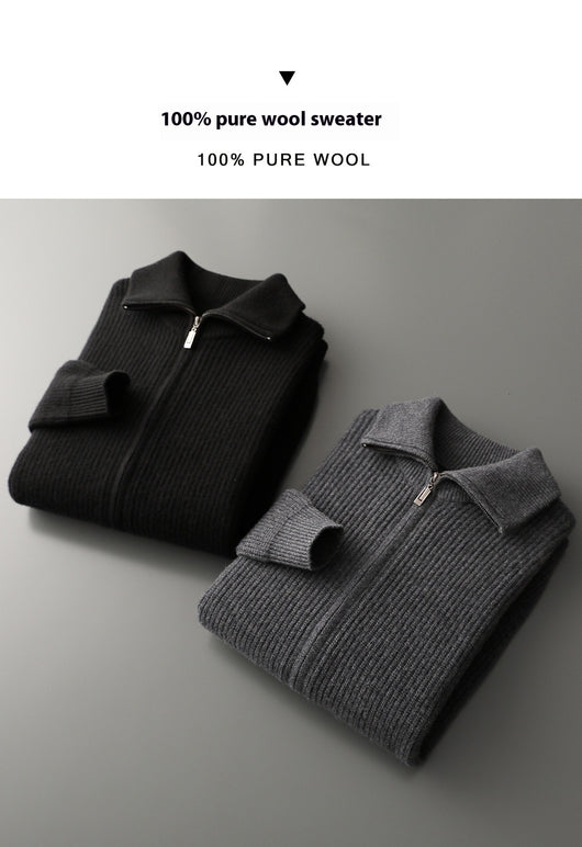 Cardigan de Lana Pura con Cierre para Hombre - Abrigo Solapa Otoño Invierno - Image 18