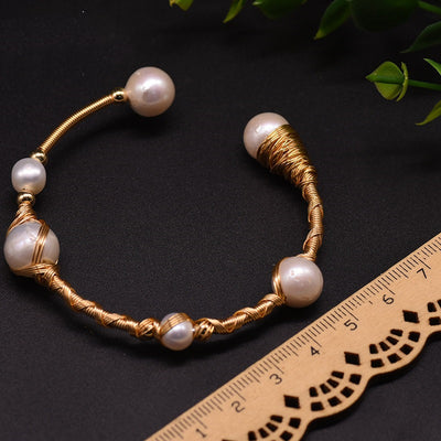 Pulsera Elástica de Perlas Barrocas Edison Natural - Image 3