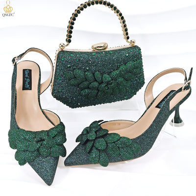 Juego de Zapatos y Bolso para Fiesta Mujer - Tacón Decorativo Hoja Artesanal - Image 14