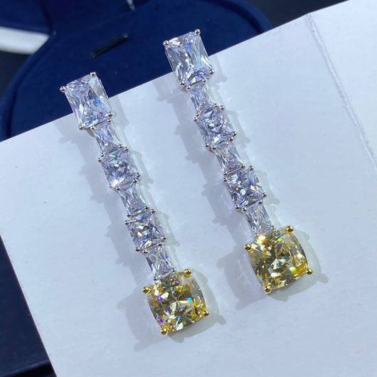 Aretes de Diamante Amarillo Trapezoidales Radiantes para Mujer - Image 9