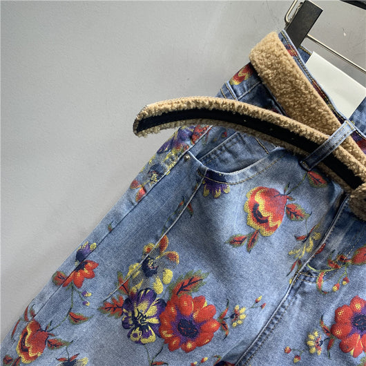 Pantalones Jeans Holgados Estampado Floral Tendencia Casual - Image 2