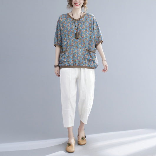 Blusa Estampada Escote V Manga Corta para Mujer - Image 9
