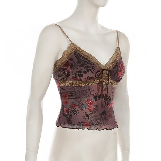 Camisola Estampado Flores Retro Americano - Image 12