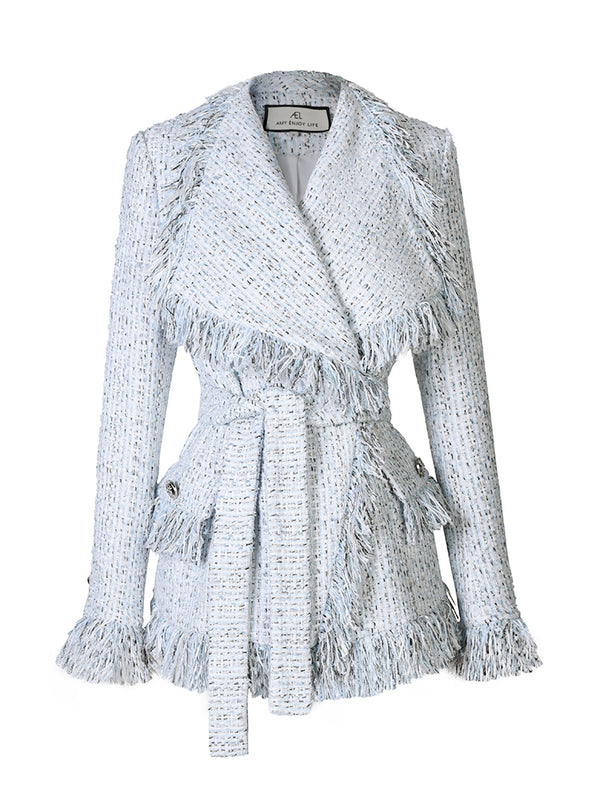 Chaqueta Oversized con Solapas Grandes y Flecos para Mujer