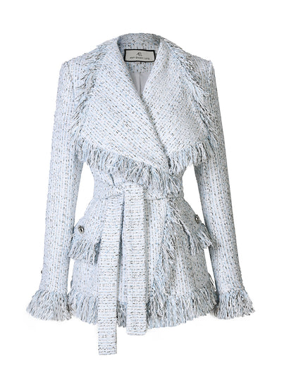Chaqueta Oversized con Solapas Grandes y Flecos para Mujer