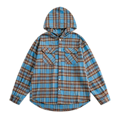 Camisa Cuadros Suelta con Capucha - Cardigan Retro Casual Europeo - Image 12