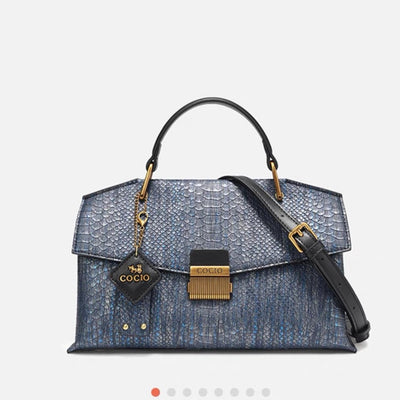 Bolso de Mano Azul con Textura de Serpiente - Diseño Premium para Mujer