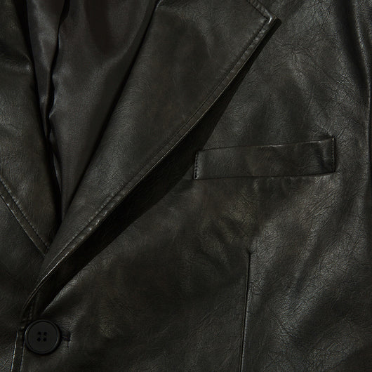 Blazer de Cuero PU Liso para Hombre - Estilo Americano - Image 3