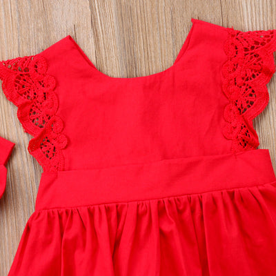 Vestido de Encaje Rojo con Volantes para Niñas - Image 7