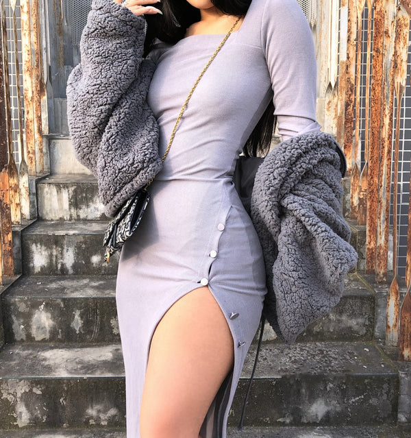 Vestido Ajustado de Manga Larga con Costuras Finas