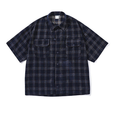 Camisa Cuadros Corduroy Manga Corta Suelta Unisex - Image 5