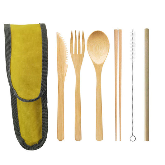Set de Cubiertos Portátil de Bambú con Pajita Acero Inoxidable y Palillos - Image 12