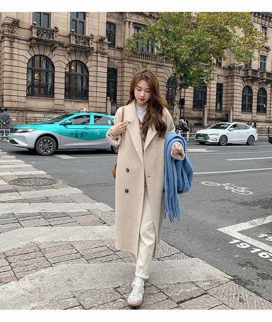 Abrigo de Lana Hepburn Coreano Suelto Midi para Otoño e Invierno - Image 15
