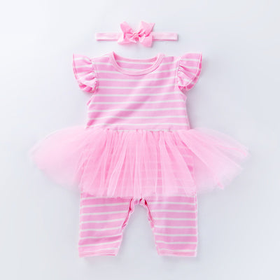 Enterizo de Algodón Peinado a Rayas para Bebé Niña - Image 11