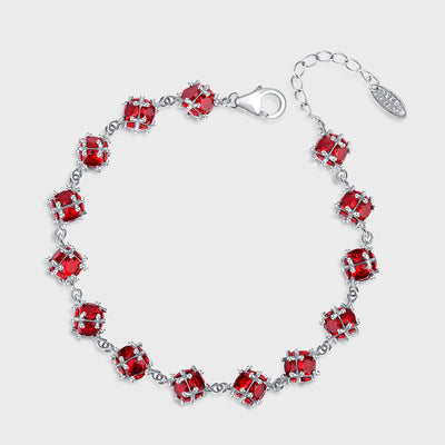 Pulsera de Plata S925 con Bola de Circón Rojo Esmaltado - Amuleto de la Suerte para Mujer