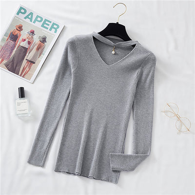 Camiseta Manga Larga Escote V Mujer Otoño Invierno Ajustada Elegante - Image 12