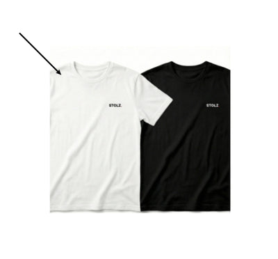 Two loose-fitting short-sleeve t-shirts, one white and one black, both with 'STOLZ' text on the chest. - Image 3