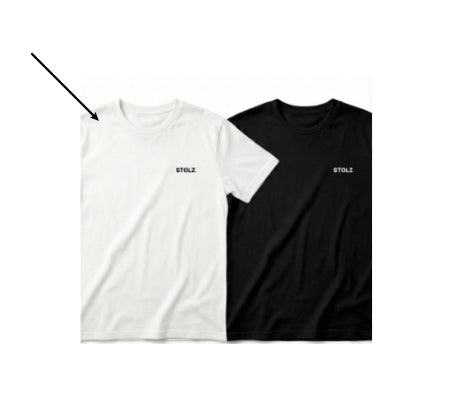 Two loose-fitting short-sleeve t-shirts, one white and one black, both with 'STOLZ' text on the chest. - Image 3