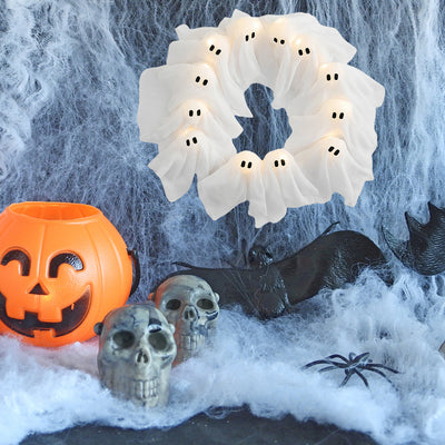 Corona Decorativa de Fantasma para Halloween con Luces LED - Decoración para Puerta y Pared - Image 3
