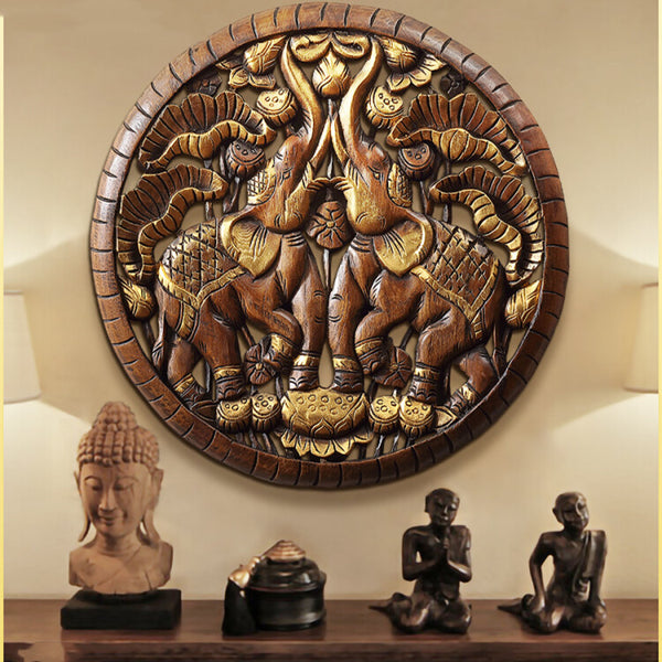 Decoración de Pared Elefante Tailandés en Madera Maciza